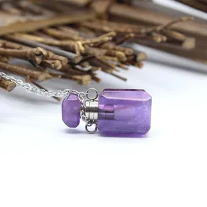 Mini Collier Pendentif Flacon de Parfum en Cristal Pierre Naturelle Améthyste Quartz Rose Citrine Bijoux de Guérison Femmes