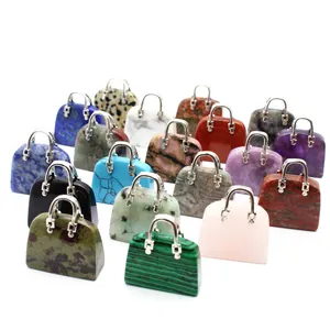 Naturstein Miniatur Handtasche Form Anhänger Halskette Für Damen Poliert Labradorit Ins Stil Mode Schmuck Zubehör