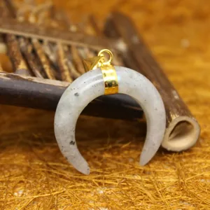 Flash stone crescent horn pendant with gold-plated bail jewelry accessory for women