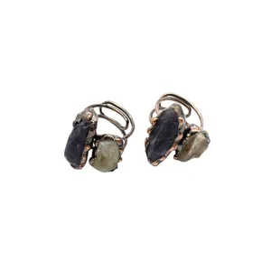 Vintage adjustable open ring featuring unique raw labradorite stones in a rustic setting.
