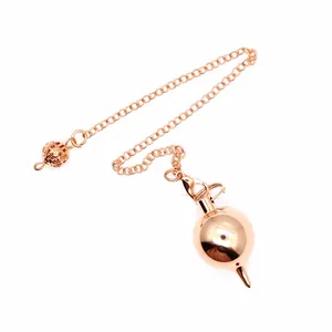 Pendolo per divinazione in metallo oro rosa lucido con sfera piena e catena fine