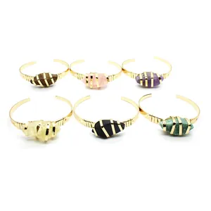 Bracciale Rigido Aperto in Pietra Naturale Stile Ins Placcato Oro 24K Cristallo Grezzo Irregolare Ametista Quarzo Rosa Donna Gioielli