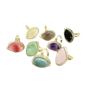 Set of multi-colored natural stone raw crystal rings with 24K gold plated wire wrap