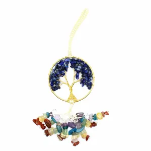 Detailed view of handmade Seven Chakra Tree of Life hanging ornament with crystal stones
