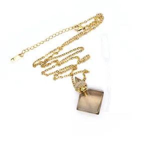 Diamond-shaped crystal perfume bottle pendant necklace with essential oil dropper tool