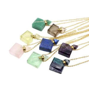 Natural stone perfume bottle necklace set with colorful fluorite and quartz crystals