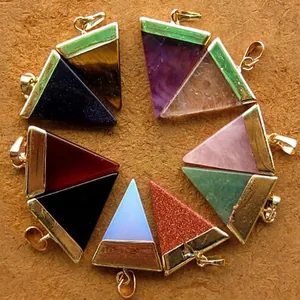 Pendentif Triangle Géométrique Minimaliste Style Ins Pierre Naturelle Cristal Alliage Plaqué Or Bijoux Mode pour Femmes