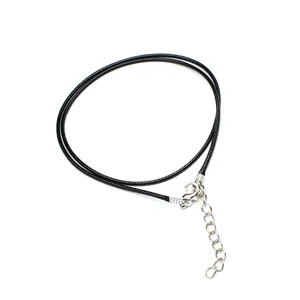 Simple Black Leather Cord Necklace With Silver Alloy Lobster Clasp And Extension Chain DIY Jewelry Pendant Cord For Women Men