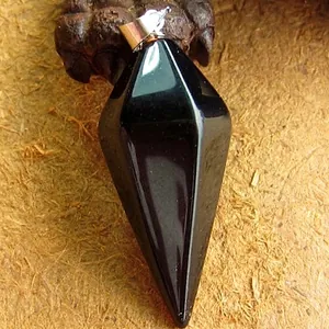 Hexagonal double-pointed black obsidian crystal pendulum pendant for divination jewelry