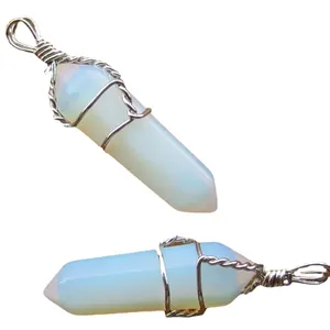 Elegante opaliet zeshoekige kolomhangers met ingewikkeld zilveren draadwikkelontwerp