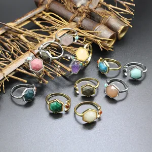 Vintage Ins Style Hexagram Star Adjustable Ring Iron Alloy Artificial Crystal Moon Finger Ring For Women Men Jewelry