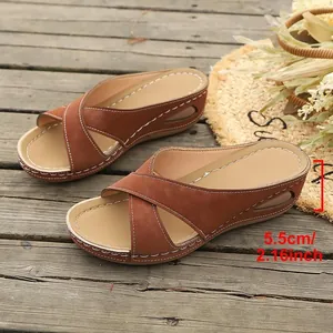 Damen Casual Kreuzriemen Keilsandalen Offener Zeh Rutschfest Weiche Sohle Mode Mules Sommer Strand Outdoor Plattform Slides