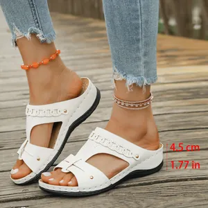 Stylish white women's wedge sandals featuring 4.5cm heel height for summer casual wear