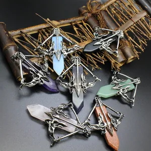 Retro Cupid's Arrow Crystal Pendant Hexagonal Point Stone Alloy Arrowhead Pendant For Jewelry Making DIY Unisex Accessory