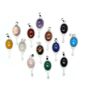 Collection of magic mirror shape pendants with various colorful natural stones