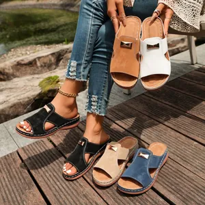 Mules à Talons Compensés Été pour Femmes Style Européen Mode Décontracté Extérieur Semelle Épaisse Plateforme Chaussons Avec Boucle Métallique Et Surpiqûres Contrastées Chaussures de Marche Grande Taille