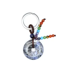 Natuursteen 7 chakra kraal sleutelhanger met blauwe sodaliet donut hanger voor genezing