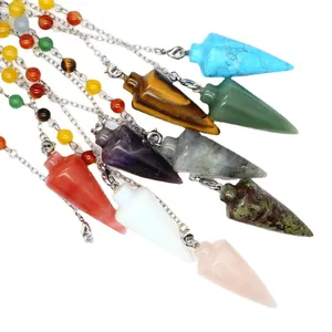 Assorted conical crystal stone pendulums with seven chakra beads for energy healing