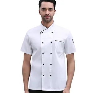 Professional white short-sleeved men's chef coat for restaurant and hotel kitchen
