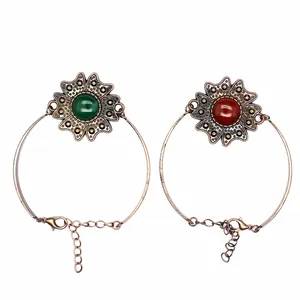 Vintage Legierung Naturstein Grüne Achat Blume Armband Für Damen Boho Verstellbare Kette Edelstein Schmuck Geschenk