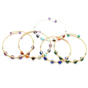 Bracciali tessuti a mano in oro 14K con cristalli naturali e pietre di malachite
