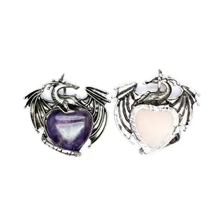 Antiker Drachen-Herz-Anhänger Halskette mit natürlichem violettem Amethyst Edelstein-Detail