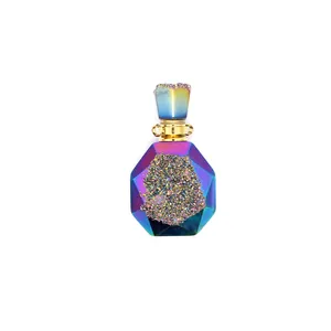 Detailed view of iridescent electroplated agate aromatherapy perfume bottle pendant