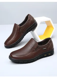 Classic dark brown genuine cowhide leather slip-on loafers for men featuring breathable design
