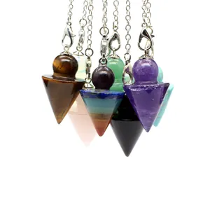 Natural Crystal Pointed Arrow Pendulum For Healing Meditation Seven Chakras Divination Alloy Chain Necklace Jewelry
