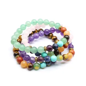 Natural Stone 7 Chakra Healing Crystal Bracelet 8mm Round Beads Elastic Yoga Reiki Prayer Energy Bracelet For Men Women