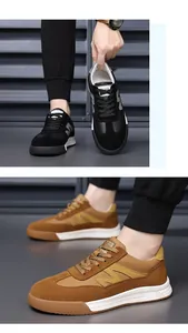 Detailed close-up of retro men's German army trainers in black and brown leather finish
