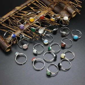Anello Regolabile in Pietra Naturale e Cristallo Semplice Placcato Argento Anello Aperto con Pietra Rotonda Gioielli Moda Donna