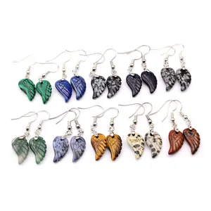 Pendientes Colgantes de Ala de Piedra Natural Alas de Ángel de Cristal Talladas Pendientes para Mujer Regalo de Joyería Hecha a Mano