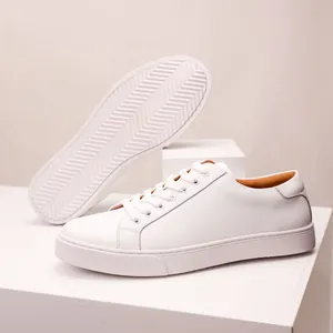 Detail showing side profile and textured sole of men's white platform leather shoes