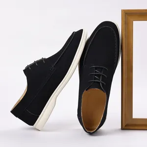 Black suede-like casual lace-up loafers with contrasting thick white soles