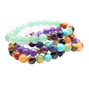 Natural 8mm chakra bead bracelet with seven colors of gemstones