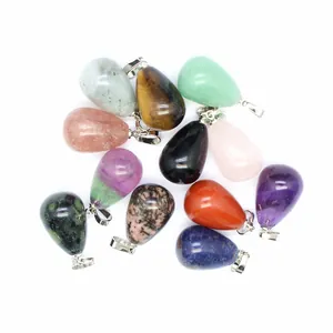 Minimalist Natural Stone Teardrop Pendant Necklace For Women Electroplated Alloy Bail Crystal Strawberry Quartz Jewelry Gift
