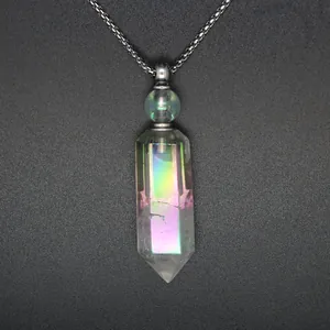 Iridescent crystal hexagonal prism pendant aromatherapy perfume bottle necklace for women
