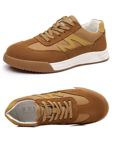 Retro brown leather German Army Trainer sneakers for men with durable gum rubber soles