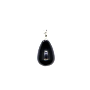 Elegant polished black teardrop-shaped natural stone pendant with a sleek silver bail attachment