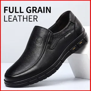 Men Business Casual Loafers Top Layer Cowhide Leather Shoes For Middle Aged Men Breathable Waterproof Non-Slip Dad Shoes