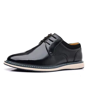 Close-up side view of classic black leather men's dress shoes featuring stylish lace-up design.