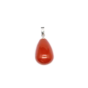 Detailed view of a natural red strawberry quartz teardrop pendant with silver bail.
