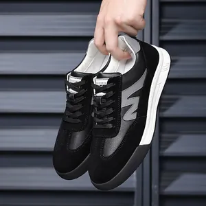 Classic retro black leather German army trainers for men with thick comfortable white soles