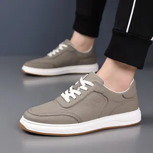 Men First Layer Cowhide Casual Shoes 2026 Autumn New Genuine Leather Breathable White Sneakers Trendy Male Thick Sole Lace-up Footwear