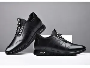 Detailed side view of premium black leather elevator shoes with 6cm hidden height
