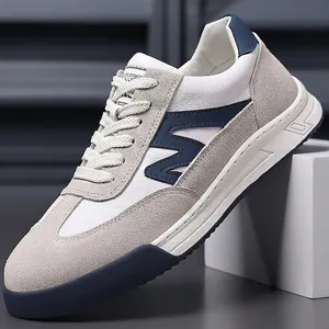 Retro men's leather sneakers with suede trim and thick non-slip soles