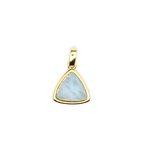 Detailed view of a triangular light blue Amazonite pendant in a gold-plated setting.