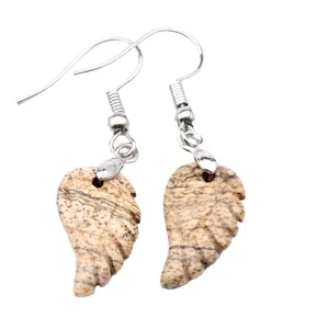 Pendientes de piedra natural en forma de ala con patrones de rayas únicos para mujer
