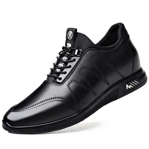 Chaussures rehaussantes homme en cuir véritable noir avec 6 cm d'élévation invisible
